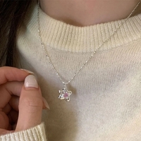 Pink Rhinestone Crystal Star Pendant Necklace  - Thumbnail 3