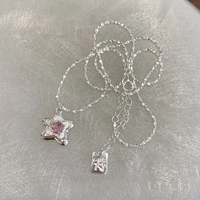 Pink Rhinestone Crystal Star Pendant Necklace  - Thumbnail 5