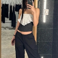 Black & Lace Patchwork Tube Top - Thumbnail 1