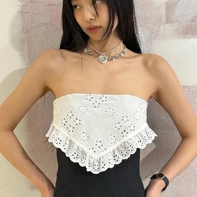 Black & lace patchwork tube top
