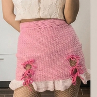 Black & Pink Knit Bow Splice Mini Skirt  - Thumbnail 1