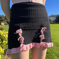 Black & Pink Knit Bow Splice Mini Skirt  - Thumbnail 4
