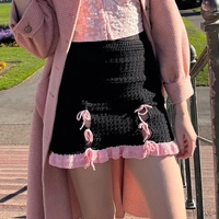 Black & Pink Knit Bow Splice Mini Skirt  - Thumbnail 7