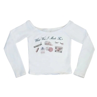 Girly Girl Print One Shoulder Long Sleeve Crop Top  - Thumbnail 4