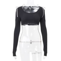 Bow Knit Square Neck Long Sleeve Top - Thumbnail 2