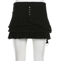 Black Denim Pleated Low Waist Irregular Mini Skirt  - Thumbnail 5