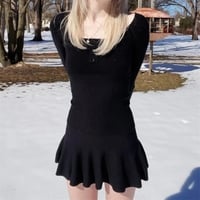 Blue Knit Long Sleeve Button Mini Dress  - Thumbnail 4