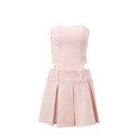 2PCS Pink Side Cross Strapless Top + Pleated Mini Skirt  - Thumbnail 5