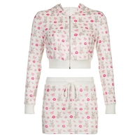 2PCS Rabbit Print Tracksuit Hoodie + Mini Skirt Set - Thumbnail 4