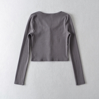 2PCS Pink Ribbed Button Long Sleeve Crop Top + Shorts  - Thumbnail 5