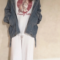 Cat Heart Print Ribbed Long Sleeve Shirt  - Thumbnail 1