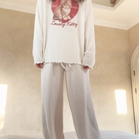 Cat Heart Print Ribbed Long Sleeve Shirt  - Thumbnail 5