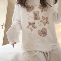 Cat Heart Print Ribbed Long Sleeve Shirt  - Thumbnail 6