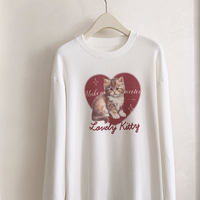 Cat Heart Print Ribbed Long Sleeve Shirt  - Thumbnail 8