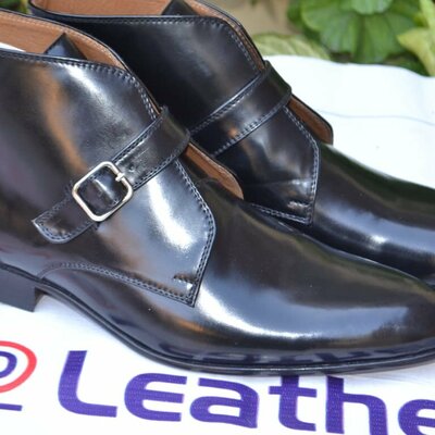 Crafted leather black calf leather monk strap chukka boot