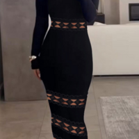 Temperament Off Shoulder Black Long Sleeve Dress - Thumbnail 2