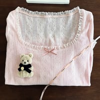 Pink Bow Lace Trim Long Sleeve Shirt  - Thumbnail 7