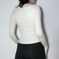 White Lace Trim Square Collar Long Sleeve Shirt  - Thumbnail 4