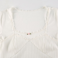 White Lace Trim Square Collar Long Sleeve Shirt  - Thumbnail 6