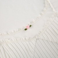 White Lace Trim Square Collar Long Sleeve Shirt  - Thumbnail 7