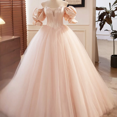 Pink sweetheart neck tulle long prom dress, beautiful a-line sweet 16 dress party dress - Thumbnail 2
