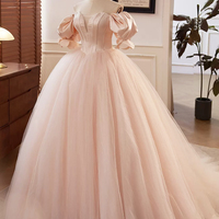 Pink Sweetheart Neck Tulle Long Prom Dress, Beautiful A-Line Sweet 16 Dress Party Dress - Thumbnail 1