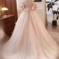 Pink Sweetheart Neck Tulle Long Prom Dress, Beautiful A-Line Sweet 16 Dress Party Dress - Thumbnail 2