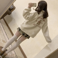 Fluffy Fleece Bear Embroidery Loose Zipper Jacket  - Thumbnail 3