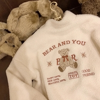 Fluffy Fleece Bear Embroidery Loose Zipper Jacket  - Thumbnail 5