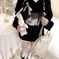 Black Rabbit Bow Loose Hoodie  - Thumbnail 1