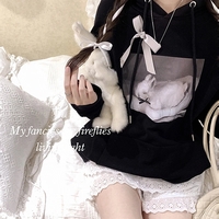 Black Rabbit Bow Loose Hoodie  - Thumbnail 4