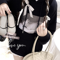 Black Rabbit Bow Loose Hoodie  - Thumbnail 5