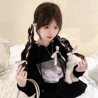 Black Rabbit Bow Loose Hoodie  - Thumbnail 6