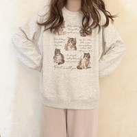 Cat Letter Print Loose Sweatshirt  - Thumbnail 1