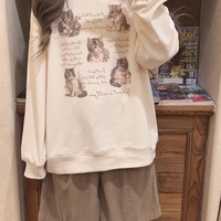Cat Letter Print Loose Sweatshirt  - Thumbnail 5