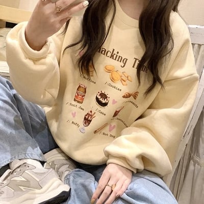 Snack print loose fleece pullover 