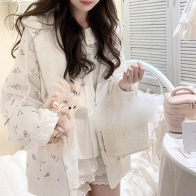 Bow Rose Print Loose Hoodie