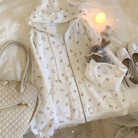 Bow Rose Print Loose Hoodie - Thumbnail 1