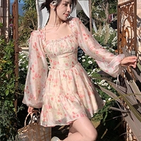 Rose Watercolor Off Shoulder Puff Sleeve Dress  - Thumbnail 3