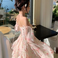 Rose Watercolor Off Shoulder Puff Sleeve Dress  - Thumbnail 5