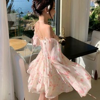 Rose Watercolor Off Shoulder Puff Sleeve Dress  - Thumbnail 6