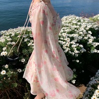 Rose Watercolor Off Shoulder Puff Sleeve Dress  - Thumbnail 8