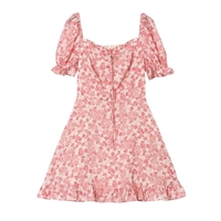 Pink Flower Ruffle Puff Sleeve Dress - Thumbnail 7