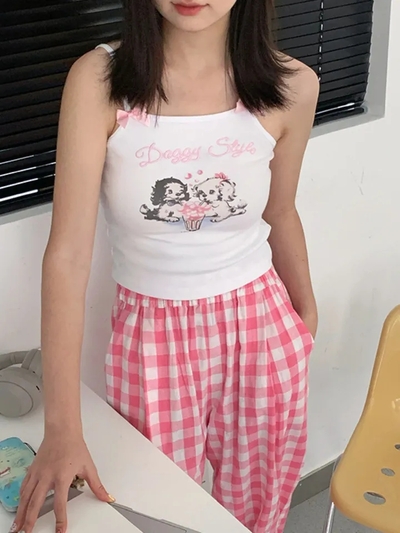 Dog Bow Print Tank Top 