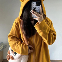 Bear Print Zip Up Hoodie - Thumbnail 1