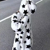 3D Star Ear Print Plush Hood Jacket  - Thumbnail 2