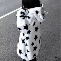 3D Star Ear Print Plush Hood Jacket  - Thumbnail 1