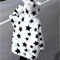 3D Star Ear Print Plush Hood Jacket  - Thumbnail 5