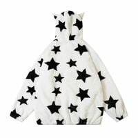 3D Star Ear Print Plush Hood Jacket  - Thumbnail 7