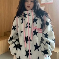 Star Print Pink Zipper Jacket - Thumbnail 2